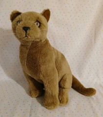 Vintage Realistic Brown Cat Stuffed Animal Plush Toy 10″ Yellow Eyes Black Nose