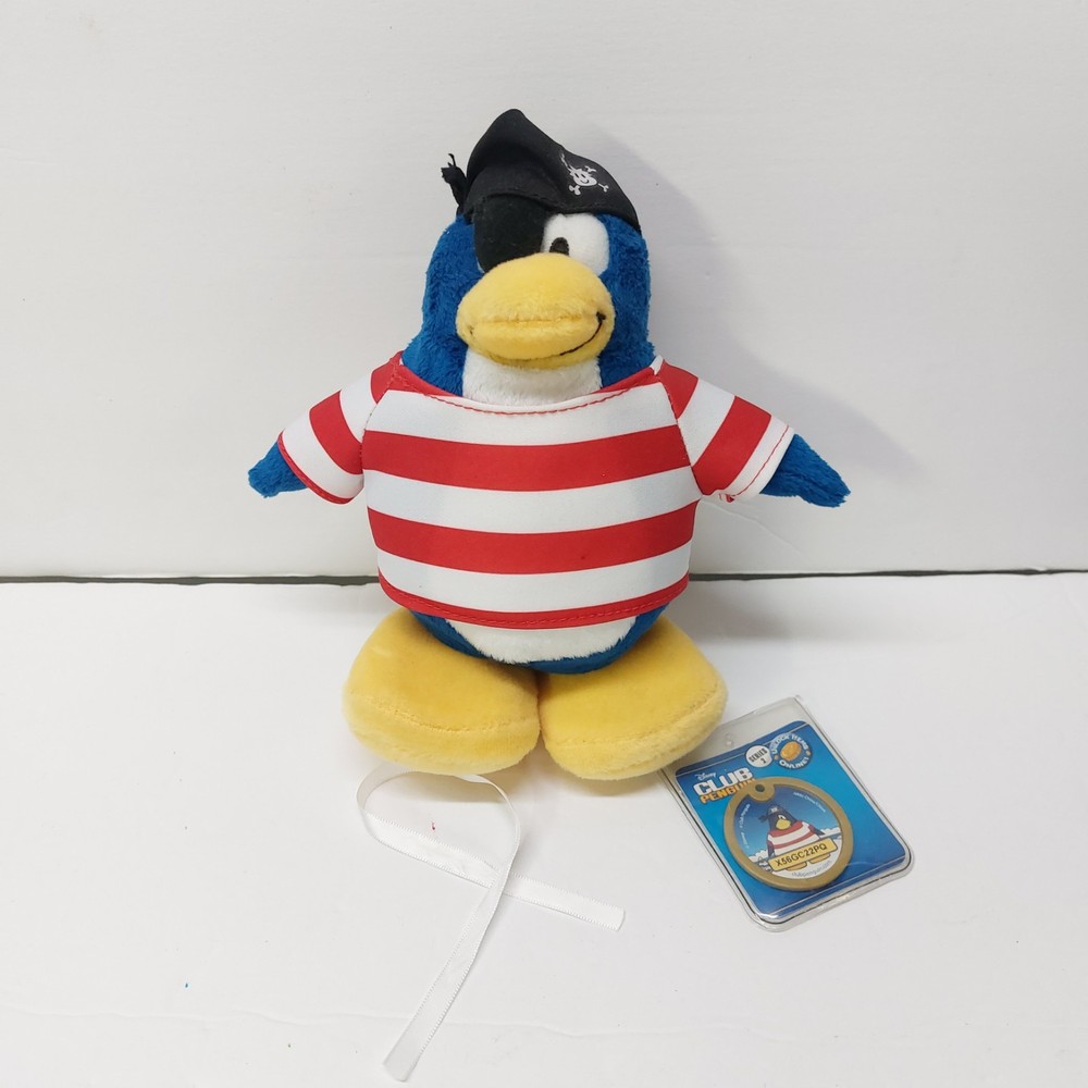 7″ Disney Club Penguin SHIPMATE Pirate Plush W/ Used Coin Jakks Pacific Ser 2
