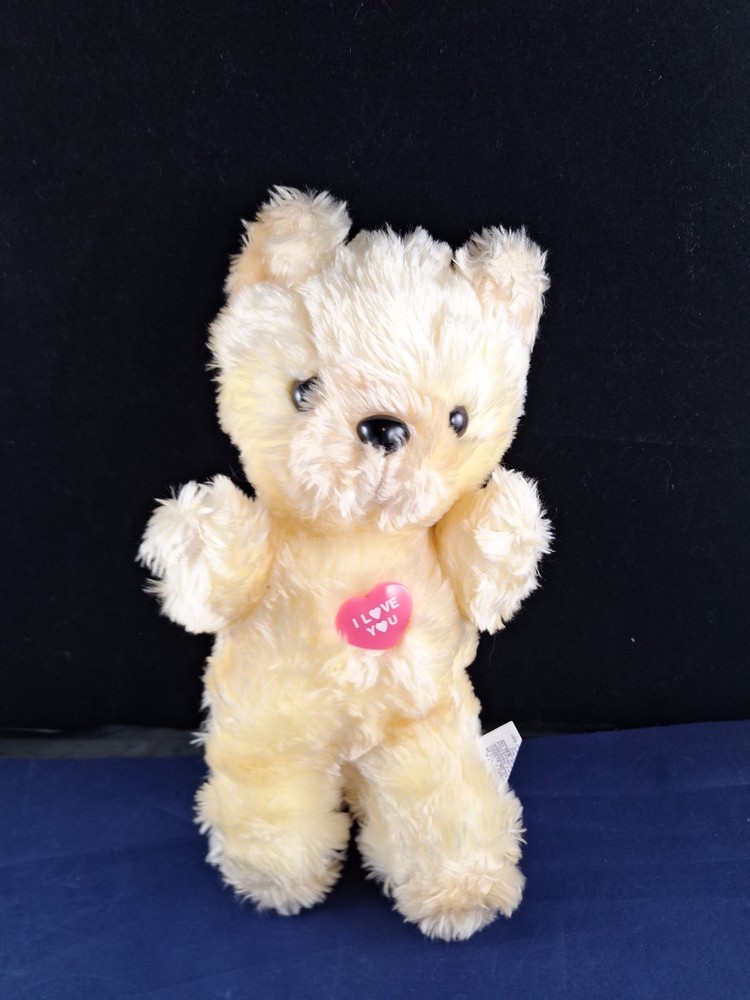 Vtg I LOVE YOU Carnival Prize BEAR Stuffed Animal Plush Childhood Memory *11FB