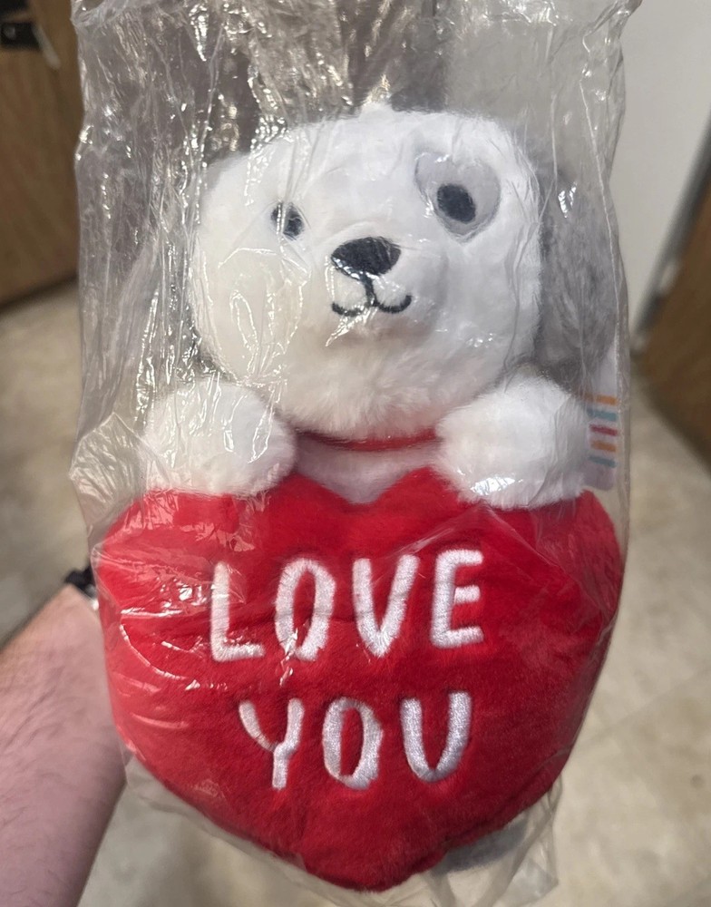 NWT American Greetings “Love You” Gray White Puppy Dog Stuffed Animal Plush