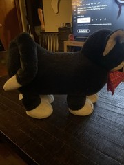 Large Black and White Stuffed Cat with Red Bow That Can Stand Up On Legs 18”