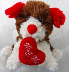 Hug Me Puppy Dog Plush Brown Red White Heart Valentine’s 8″ Stuffed Animal Toy