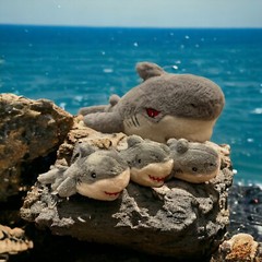 Hoewpi Mama Shark with 3 Babies Stuffed Animal Plush Zipper Teeth Gray 16”
