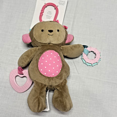NWT Child Of Mine Carters Monkey Plush Toy Baby Rattle Crinkle Teether Pink