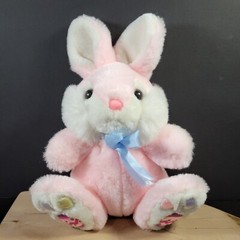 Easter Unlimited Vintage Bunny Rabbit Pink 12″ Eggs On Big Satin Paws Blue