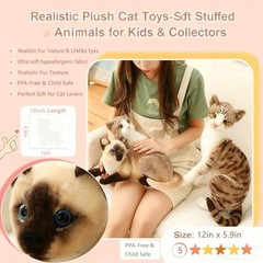 GUDVES Siamese Cat Stuffednimal, Shorthair Cat Realistic Plush Cat Stuffed A