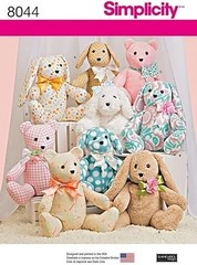 Simplicity Crafts Sewing Pattern 8044 Bear, Dog & Rabbit Stuffed Animal Toys