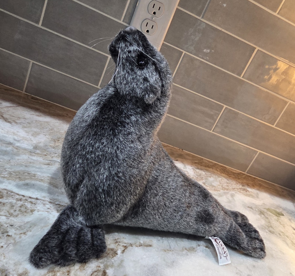 Hansa Sea Lion Plush Stuffed Animal Gray/Black Washable Medium 2006