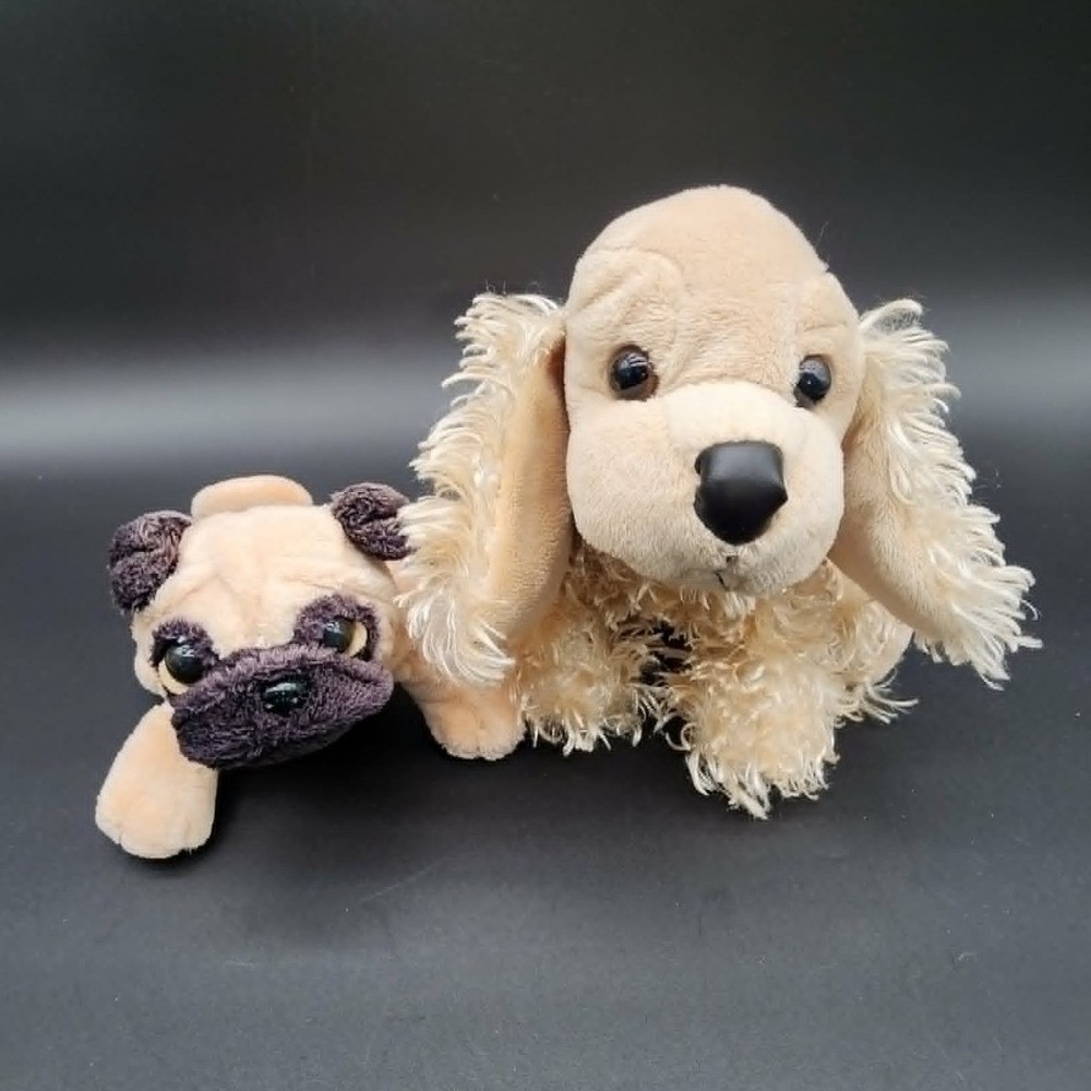 Ganz Tan Pug Cocker Spaniel Plush Stuffed Animal Dog Lot Realistic Shaggy Fur