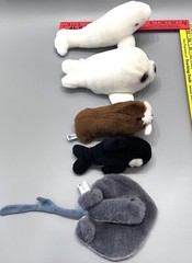 Vintage Sea World Plush Shamu, Manta Ray, White Beluga Whale, Walrus & Harp Seal