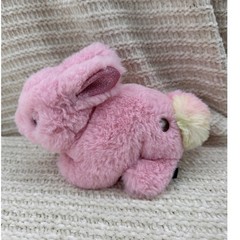 FAO Schwarz Pink Plush Bunny Rabbit Rainbow Pom Pom Tail Glitter Ears Easter