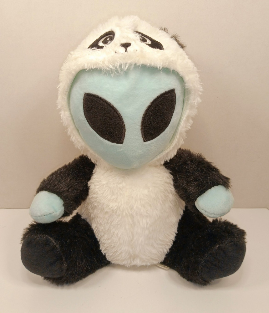 Alien Plush Blue 10″ Stuffed Animal Black Eyes w/ Panda Costume GLOW IN THE DARK