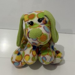 Colorful Polka Dot Circles Puppy Dog Plush Stuffed Animal Green Ears Lovey Toy