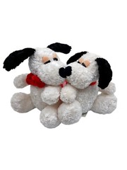 White black Plush Dogs Magnetic Noses Kissing red ribbons 5″ Valentines