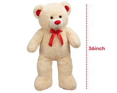 WENMOTDY Giant Teddy Bear Plush 36in Stuffed Animal Red Ribbon Gift for Kids
