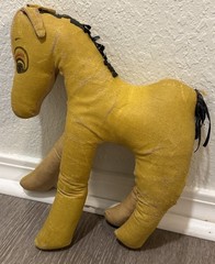 Vintage Yellow Pony Horse Oil Cloth / Painted Horse 1950s Stuffed Toy Animal