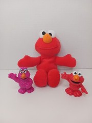 Tyco Sesame Street Beans Vintage 1997 Elmo 7″ Stuffed Plush Toy Lot w/ 2 Figures
