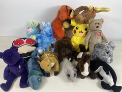 Large Plush Lot Of 15 Assorted Brands Disney Ty Beanie Baby Ganz Pokemon & More