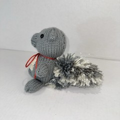 Handmade Crochet Squirrel Plush Doll Grey White Small With Bow And Button Eyes