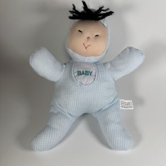 Well Made Toys My Baby Plush Doll Blue 2002 Gingham 10″ Dark Hair Stuffed