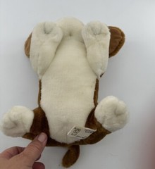1995 Fiesta Brown Black and White laying Puppy Dog Plush Stuffed Animal Toy