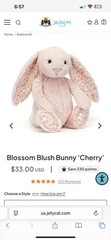 Jellycat Blossom Blush Bunny ‘Cherry’ medium nwt