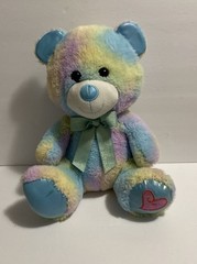TEDDY BEAR Cotton Candy Sherbet Soft Fur 12” Sitting Plush Foot Heart Walgreens