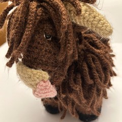 Highland Cow Handmade Crochet Toy Brown Horns Cute Stuffed Animal Gift 12″