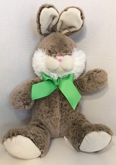 Animal Adventure brown gray cream white bunny rabbit green bow ribbon