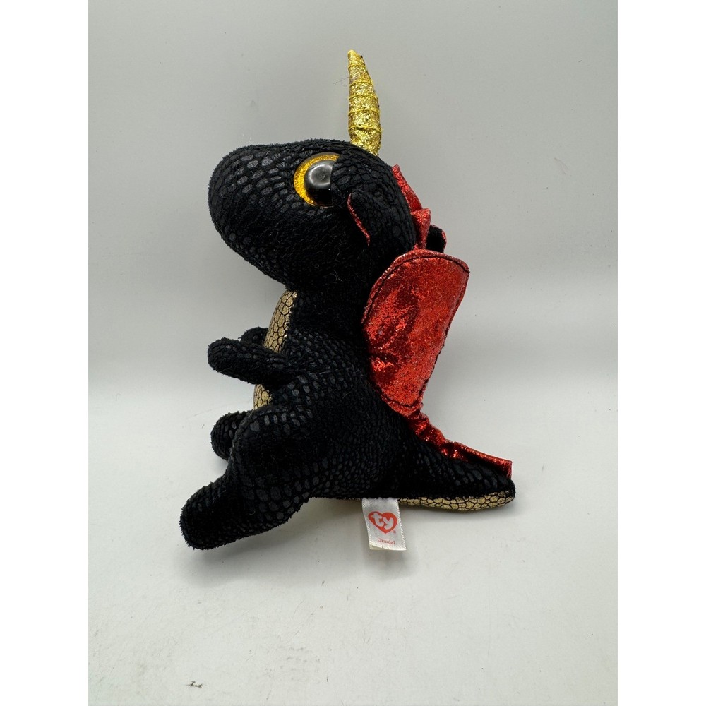 Ty Beanie Babies Sparkle Dragon Plush Toy Gold Horn Red Wings Black Eyes
