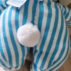 Vintage Eden Goodnight Moon Blue White Striped Bunny Rattle Plush 1994 8″