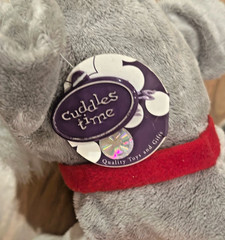 Cuddles Time Gray Dog Plush Stuffed Animal Red Collar Seal of Quality