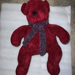 Pottery Barn Red Christmas Teddy Bear Knit Plush Stuffed Animal Purple Scarf 15″