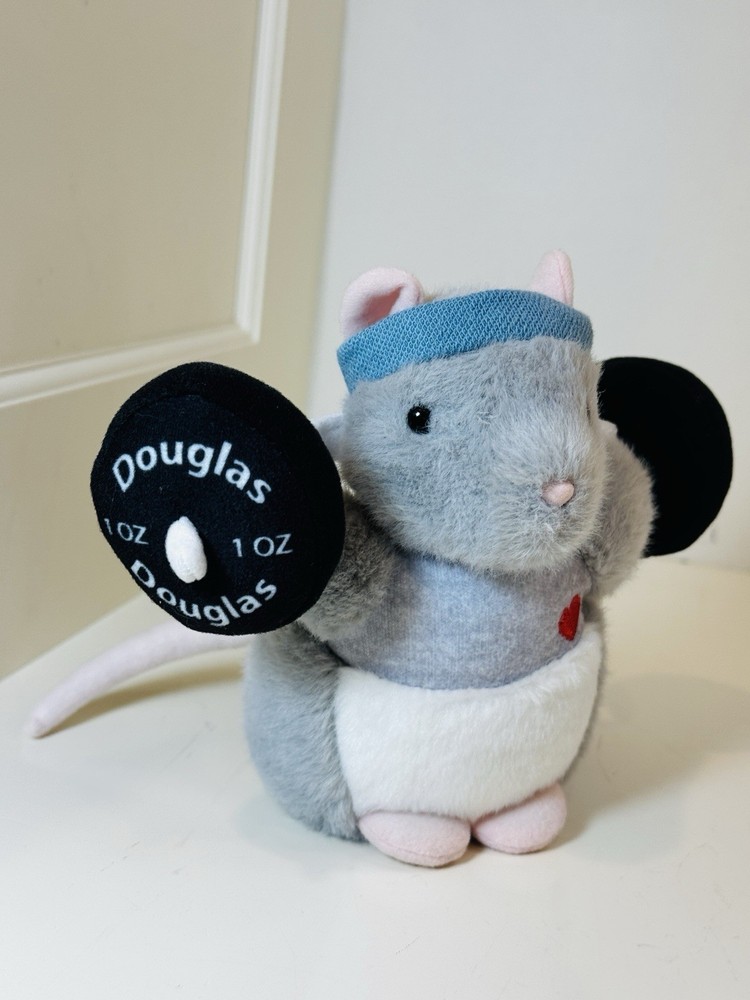 Jim Rat Douglas Gray Plush Stuffed Animal Gym Addict Junkie Rodent Exercise 7”