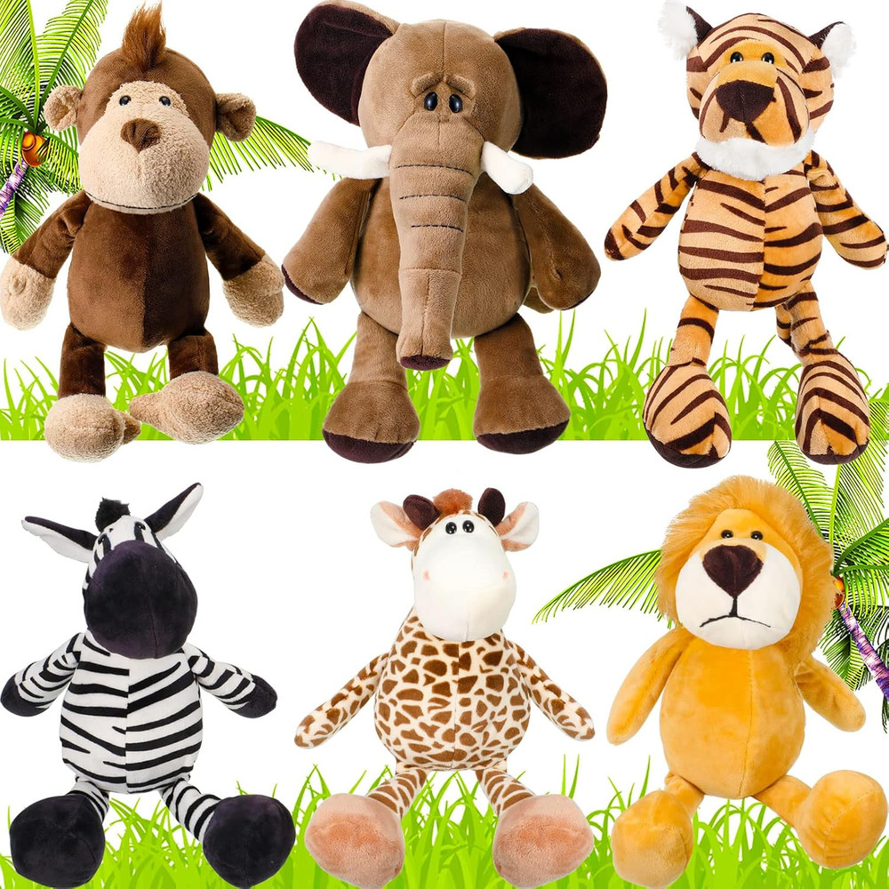 Zhanmai 6 Pieces Safari Stuffed Animals Plush Jungle Animal Toys Set for VBS 202