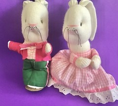 Bunny Plush Lot White Handmade Family Mom & Dad Nylon Easter Rabbits