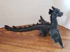 Black Dragon Plush Wings Red Tongue Shiny Fantasy Unique