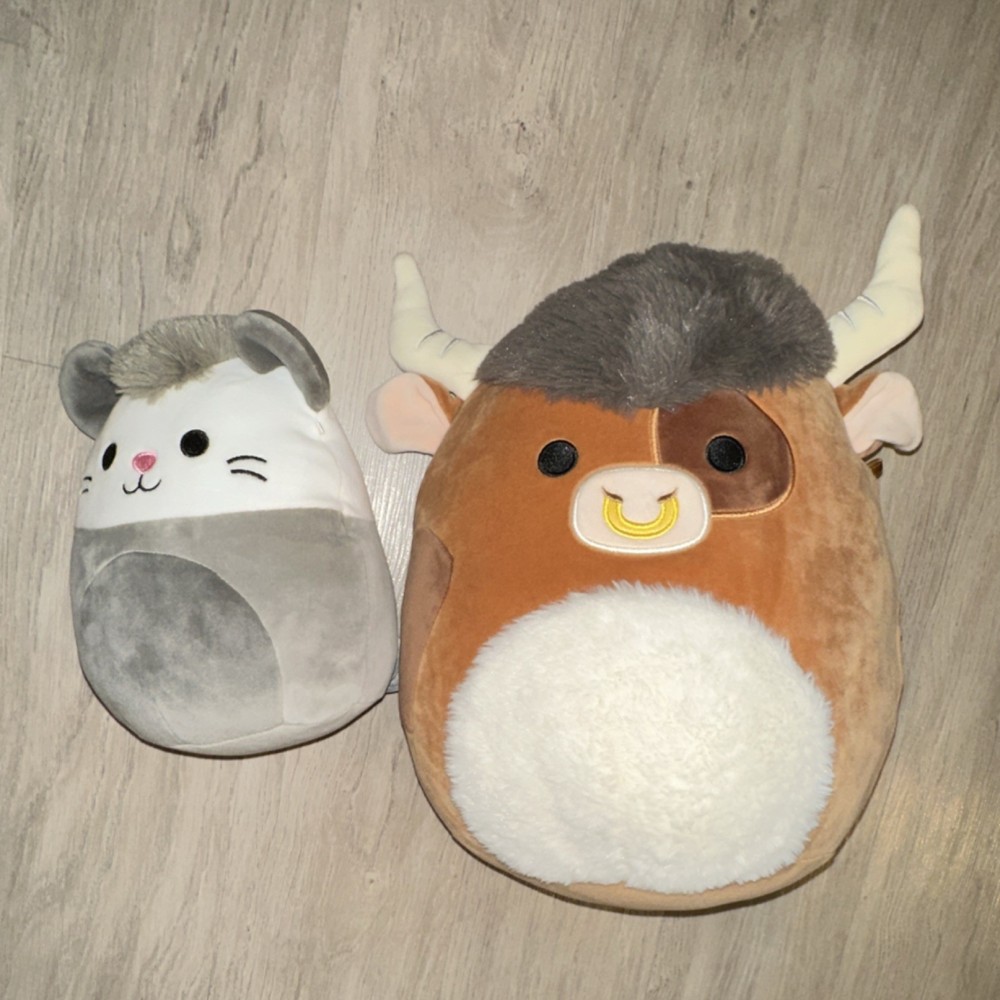 Squishmallows Mouse Bull Plush Stuffed Animal Gray White Brown Cream