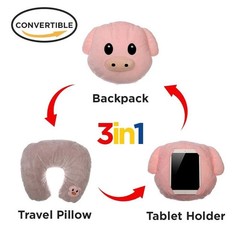 3-in-1 Piggy Emoji Pillow–Convertible Travel Pillow & iPad Holder Gift for Kids