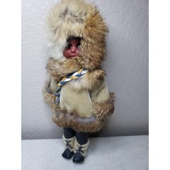 Vintage Inuit Eskimo Doll Real White Fur Alaska Native 12″ Fairy Coquette
