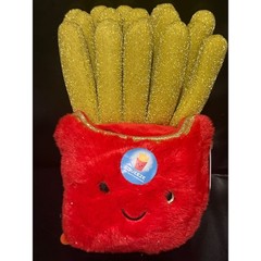 French Fries Plush Toy with Lights and Sounds Gold Glitter Red Fuzzy Food Softie