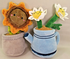 Plush Flowers LOT Sunflower + Daisies in Teapot Potted Plants Floral Stuffed