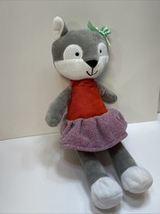 Animal Adventure Holiday GIRL FOX Gray Lovey Plush Red Pink Dress 12” Sparkle