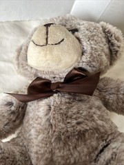 Very Soft Plush Teddy Bear Brown Bow Hard Plastic Eyes Sitting Up Position