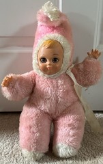 Vintage House of Lloyd Musical Pink Doll Vinyl Face Sleepy Eyes Plush Wind Up