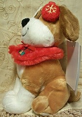 Holiday Time SMALL BROWN DOG WITH EARMUFFS Christmas Plush Stuffed Animal Toy 7″