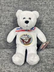 USA Navy Military Bear, Beanbag Plush, White, w/Tags 8″