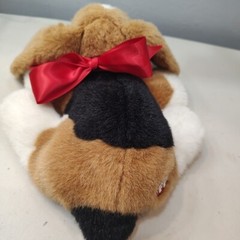 Vtg 2004 Mattel Pound Puppies Tricolor Dog Puppy Plush Toy Red Bow Floppy Ears