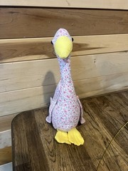 Handmade Goose Stuffed Plush Toy Medium Pink Floral Yellow Beak Feet 2024