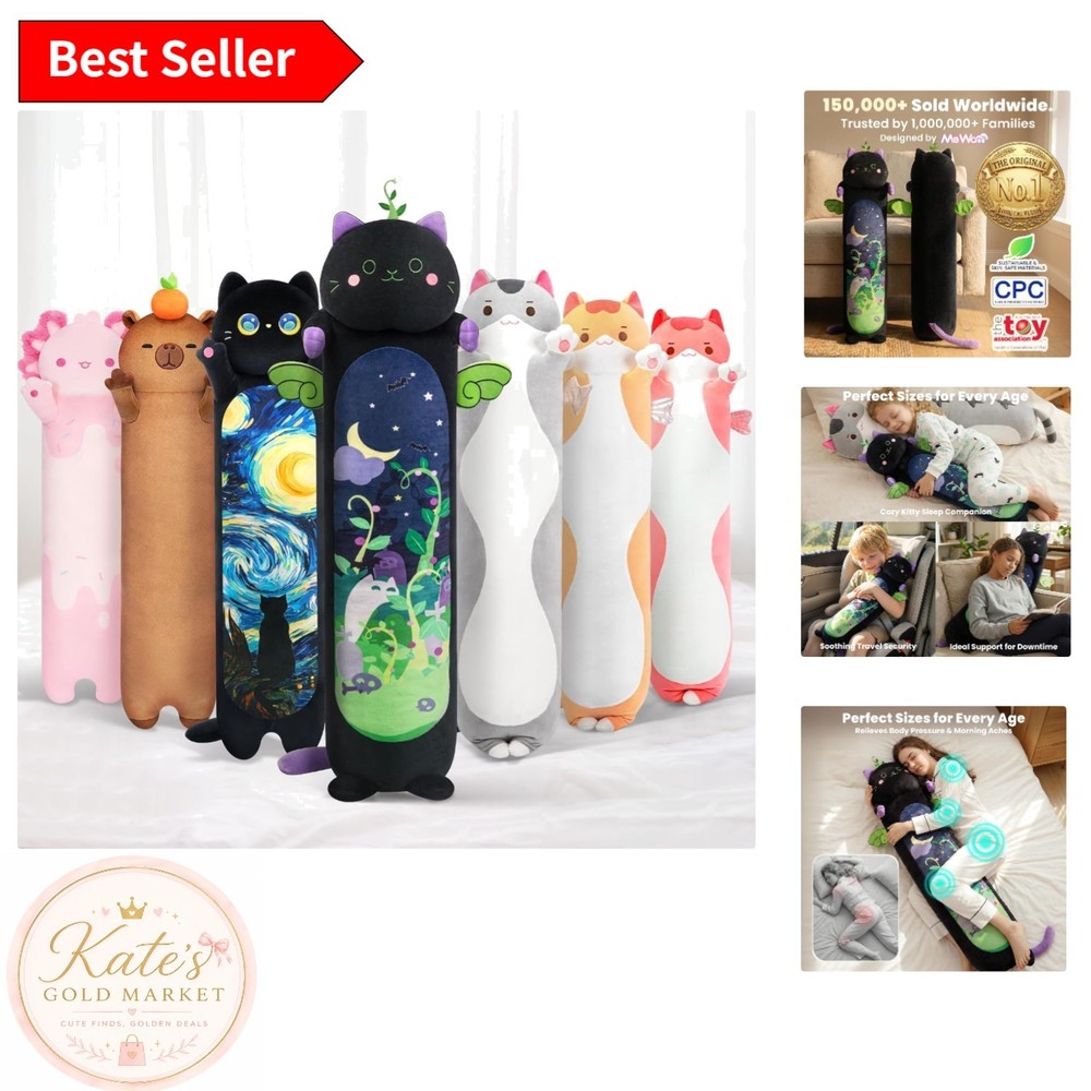 Kawaii Black Cat Plush Body Pillow with 120% Filling – Perfect for Cozy Nights